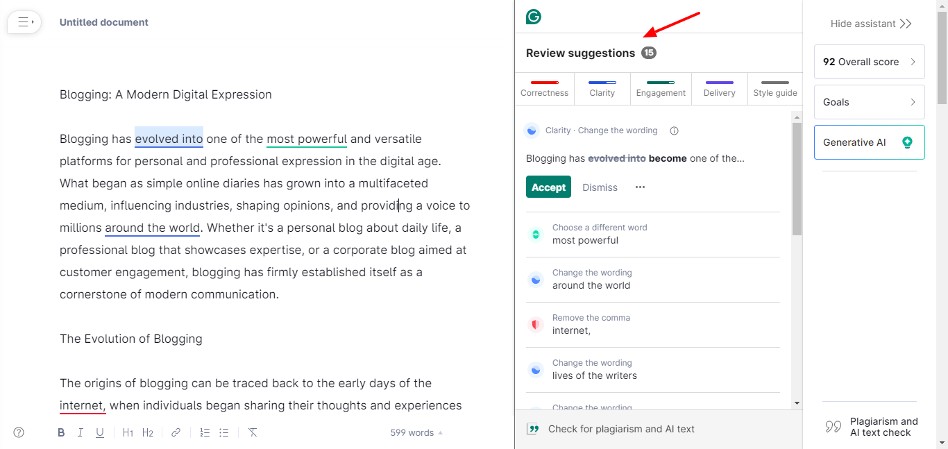 Grammarly dashboard